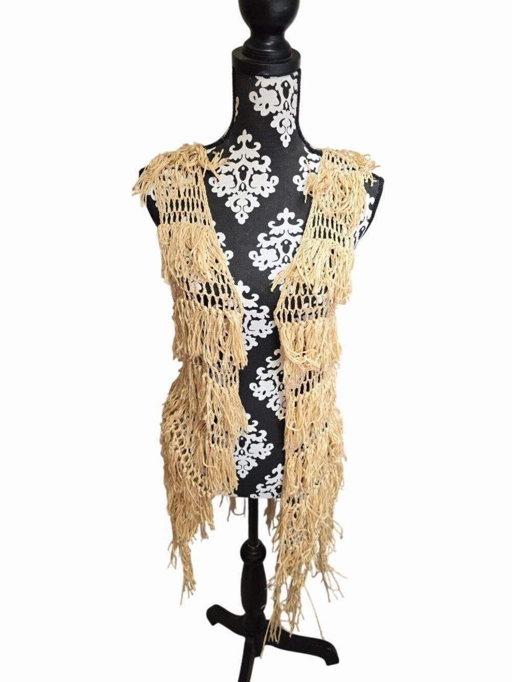 Crochet Fringe Small Medium Boho Beige Vest Southern Stitch